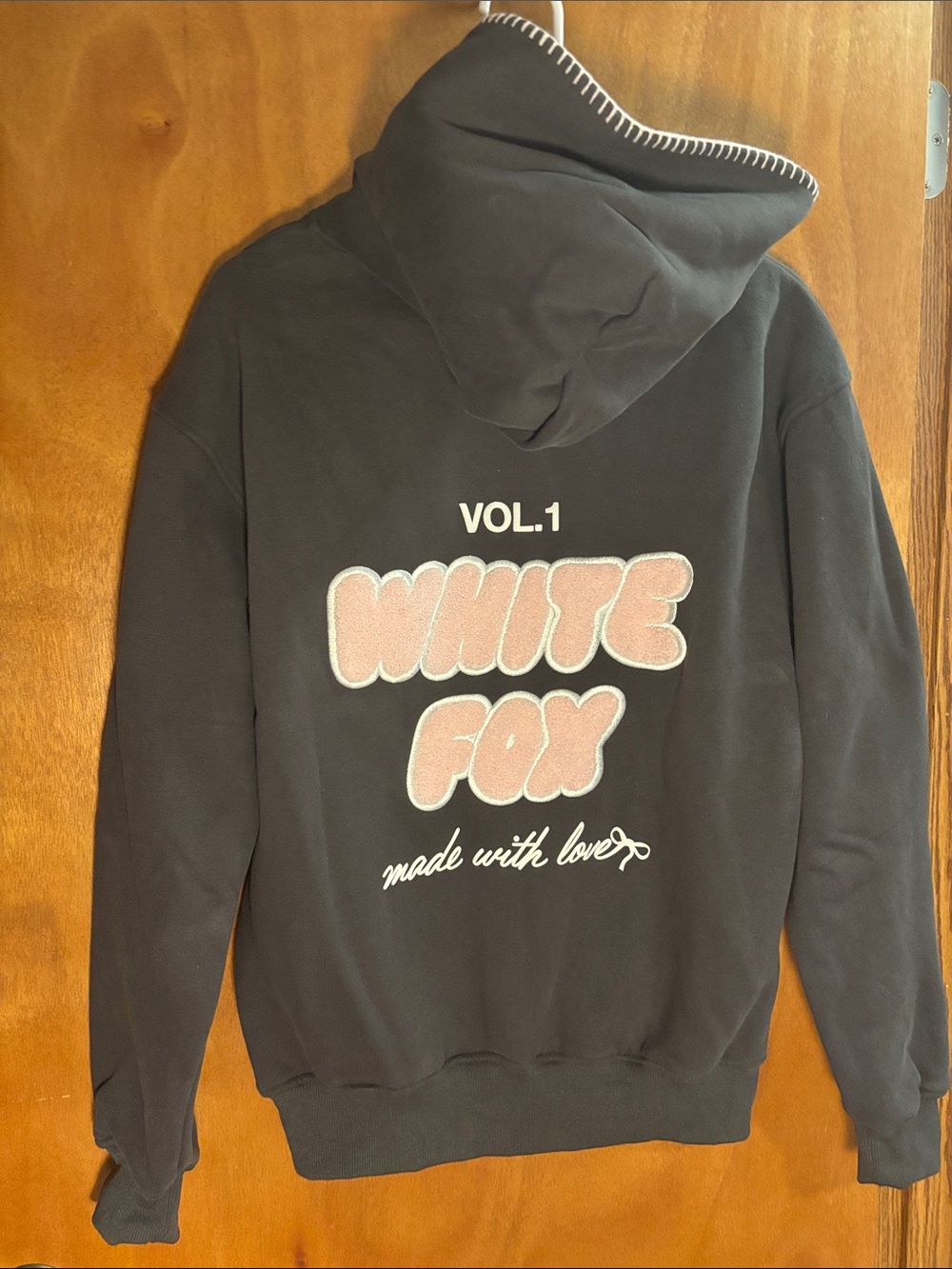 White Fox Hoodie Vol. 1 with Pink Chenille Logo and White Script